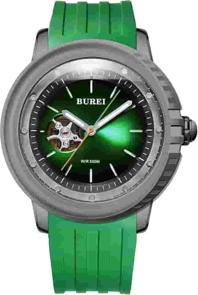 Relógio masculino de mergulho, à prova d'água, 500 metros, relógio mecânico, mostrador grande, moderno, mostrador de aço de titânio, pulseira de silicone, ponteiro luminoso