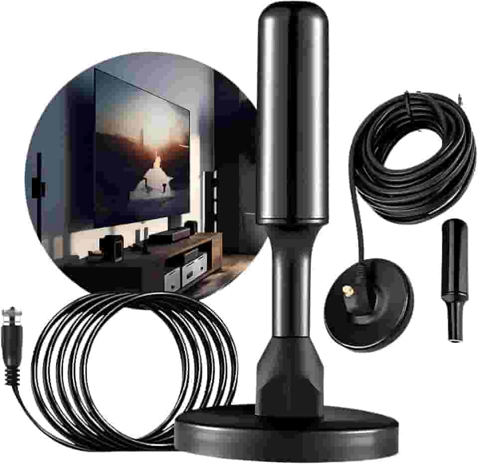 Antena Para Tv Digital FULL HDTV 4.0DBI Com Base Magnética 5 Metros De Cabo Interna e Externa