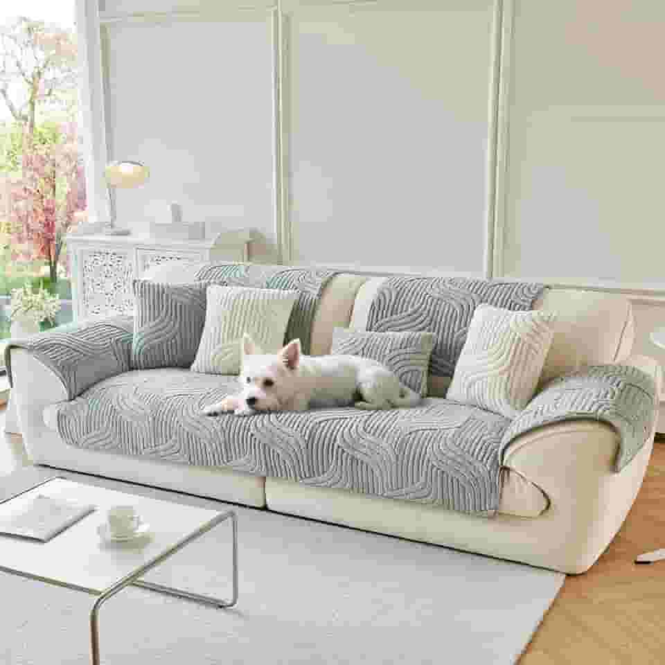 OTOB Capa de sofá para todas as estações, lavável, antiderrapante, felpudo, felpudo, para animais de estimação, protetor de móveis, 1 peça (cinza claro, 70 x 70 cm)