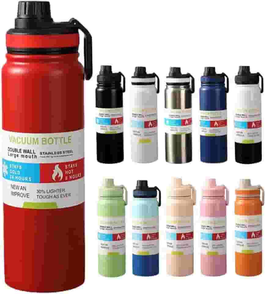 Garrafa Térmica Inox 800 ml Parede Dupla – Mantém Bebida Gelada 24h ou Quente 8h, Tampa Antivazamento, Squeeze para Academia, Trabalho e Viagem (Vermelho)