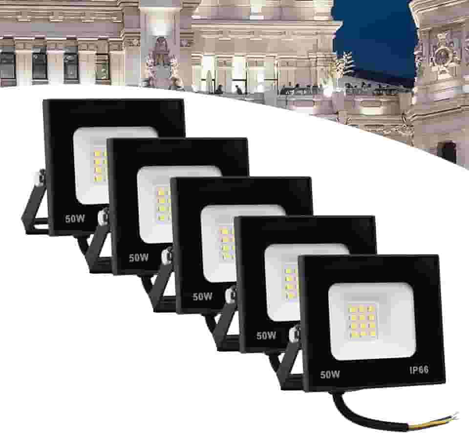 Kit 5 Refletor Led 50w Holofote Bivolt Prova Dágua Frio