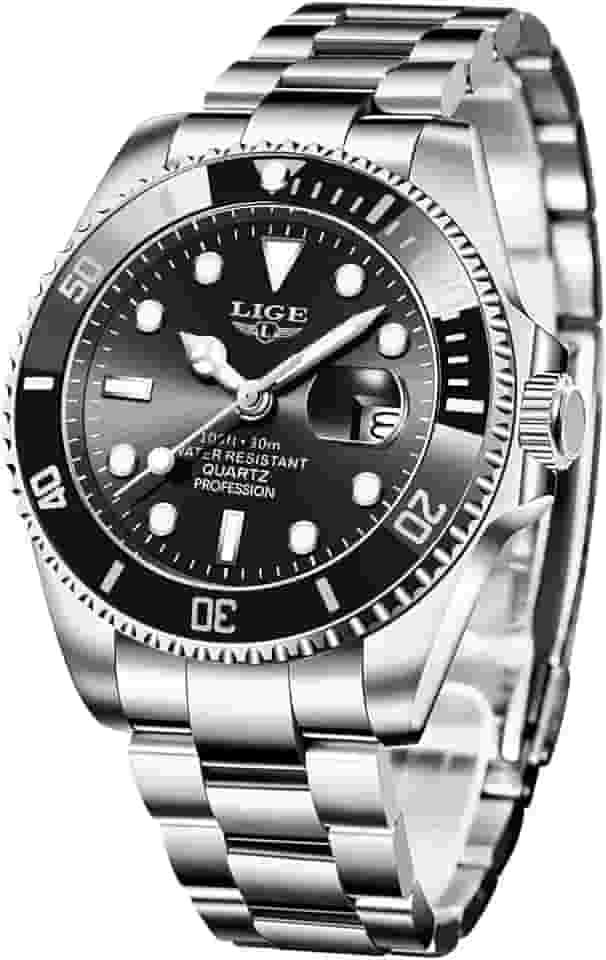 Relógio masculino de aço inoxidável da LIGE, relógio militar à prova d'água, esportivo, analógico, de quartzo, casual, para negócios, com calendário, relógios de pulso
