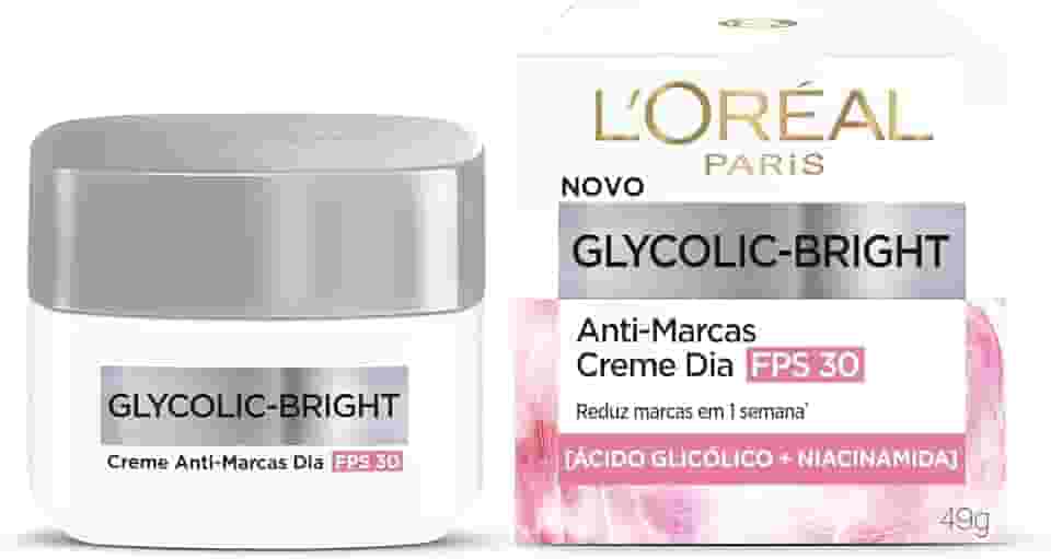 L'Oréal Paris Glycolic-Bright, Creme Anti-Marcas Dia FPS 30 com Ácido Glicólico e Niacinamida para Redução de Manchas e Uniformização da Pele, 49g