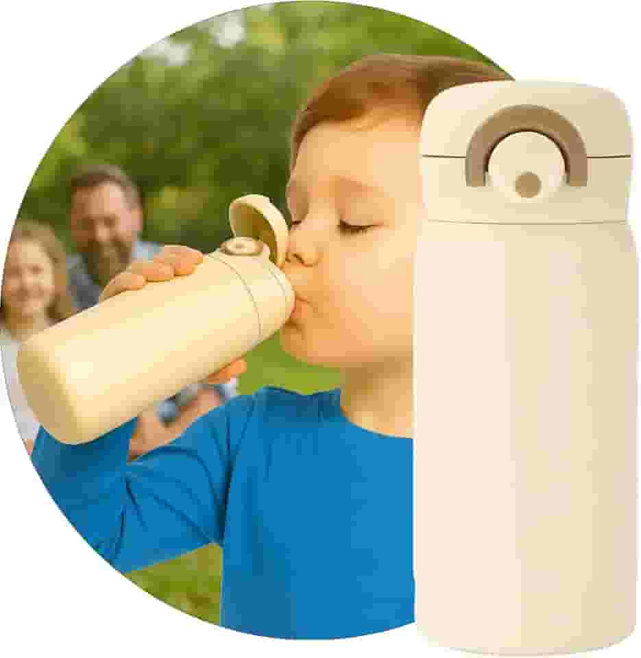 Garrafa Térmica Parede Dupla, 350ml, Inox, Tampa Abre e Fecha Fácil, Conserva Bebidas Geladas por 24h (Creme)