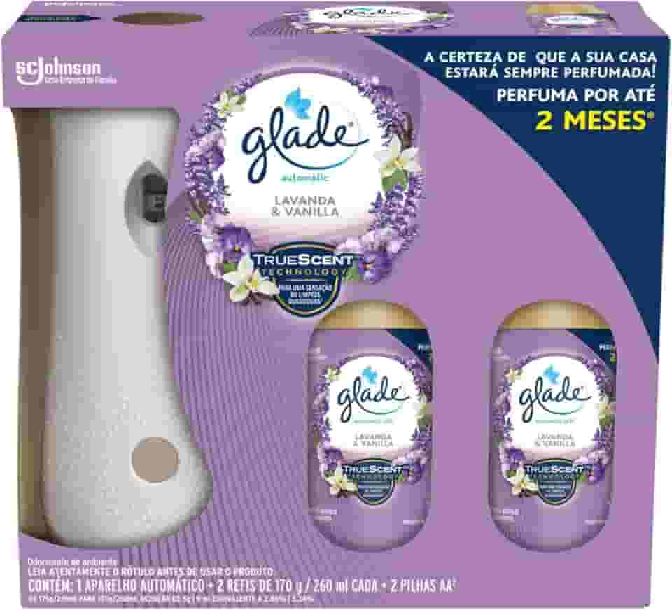 Glade Aromatizador de Ambiente Automático, Lavanda e Baunilha, 1 Aparelho e 2 Refis 260ml cada