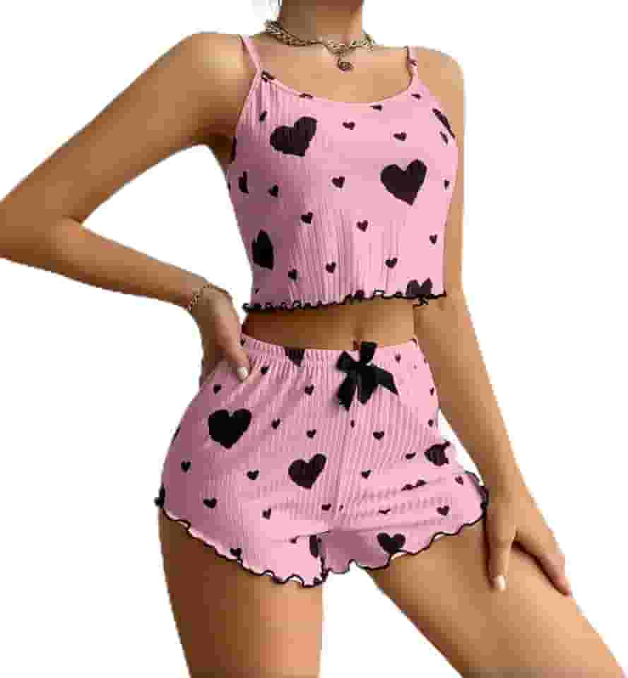Conjunto de pijama sexy para mulheres, conjunto de 2 peças, conjunto de pijama curto fofo de verão e shorts com nervuras