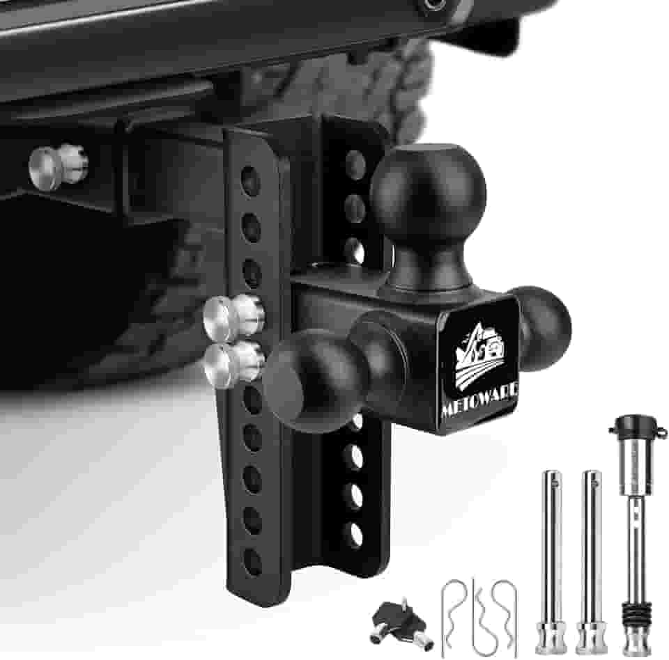 METOWARE Engate De Reboque, Queda Para Receptor 2 Polegadas, Reboque Com 8 12.500 Libras, Tri-Ball (1-7/8", 2", 2-5/16"), Caminhão Pinos Trava Dupla Antirroubo