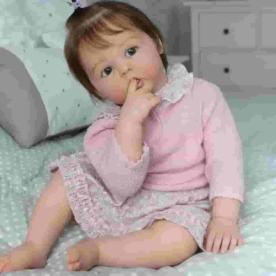 Bebê Reborn Boneca de Silicone Menina Realista Olho Castanho 55cm Pode Tomar Banho