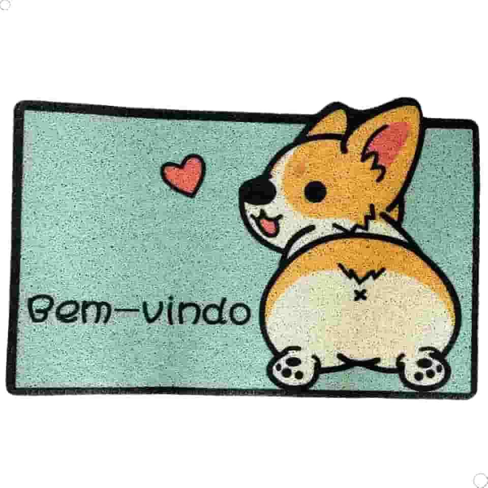 Tapete Capacho Porta de Entrada Pets 'Bem-vindo' 100% Poliéster Emborrachado 60cm x 40cm Para Receber Com Estilo (Cachorro de Costas)