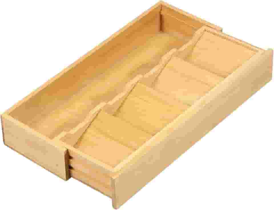 Bandeja expansível de talheres, organizador de gaveta, suporte de utensílios de bambu com 5 compartimentos, bandeja de armazenamento de talheres de cozinha, bandeja de classificação de