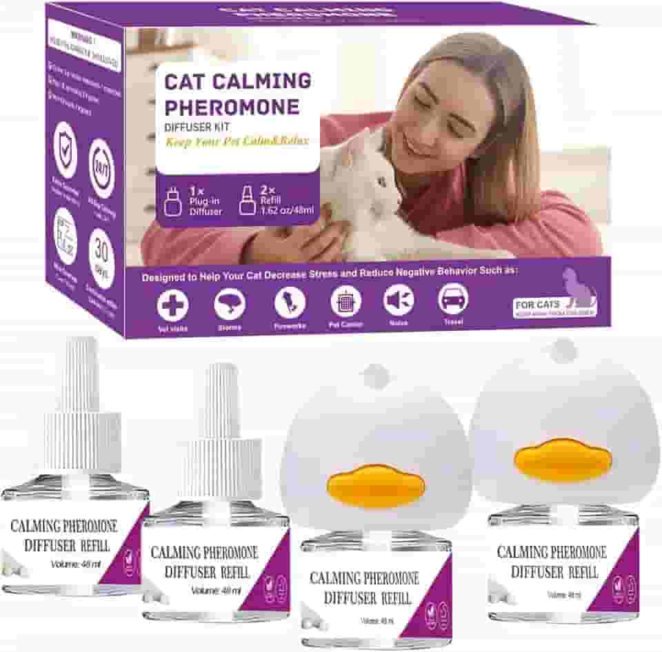 Monadev Difusor calmante para gatos, difusor calmante de feromônios para gatos, difusor de feromônios para acalmar gatos, difusor calmante para gatos com 2 difusores + 4 recargas, 120 dias para alívio