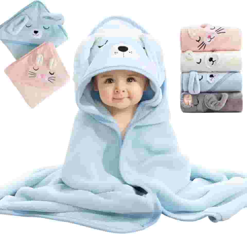 Toalha De Banho Infantil Soft Com Capuz Bichinho Bordado Algodão Toque Extremamente Macio Suave Para Pele do Bebê Recém Nascido, Cobertor Para Recém-Nascidos, Super Absorvente (Azul)