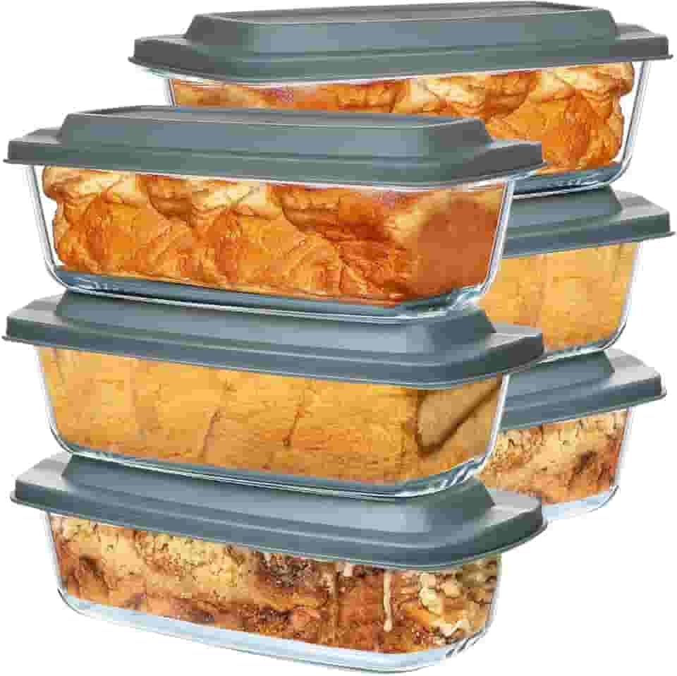 Conjunto de 6 Assadeiras de Vidro Life 1.8L – Formas para Pão e Bolo, Compatíveis com Forno, Mesa e Armazenamento, Com Tampa