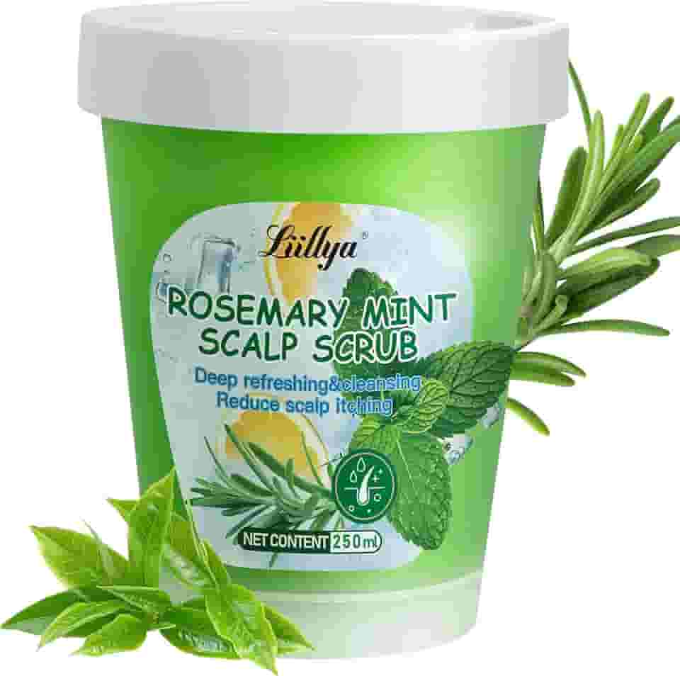 Liillya Esfoliante para couro cabeludo com óleo de alecrim, óleo de menta, ácido hialurônico, tratamento 2 em 1 para couro cabeludo para limpeza profunda e xampu clareador de crescimento capilar para
