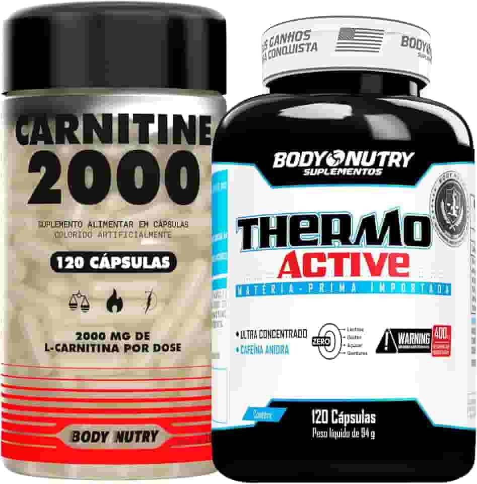 Kit 1x L-Carnitina 2000mg Por Dose Ultra Concentrado Puro 120 Cápsulas L-Tartarato Suplemento Carnitine +1x Active 200mg Cafeina Pote 120 Cápsulas Maxima Concentração Foco Máteria Prima Importada