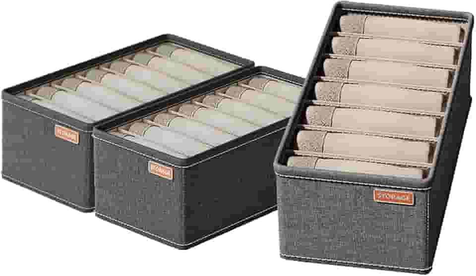 Organizador de Gaveta para Roupas 16x32x11cm - Caixa de Organização 7 Divisórias em Tecido Catiônico Cinza - Prático e Resistente