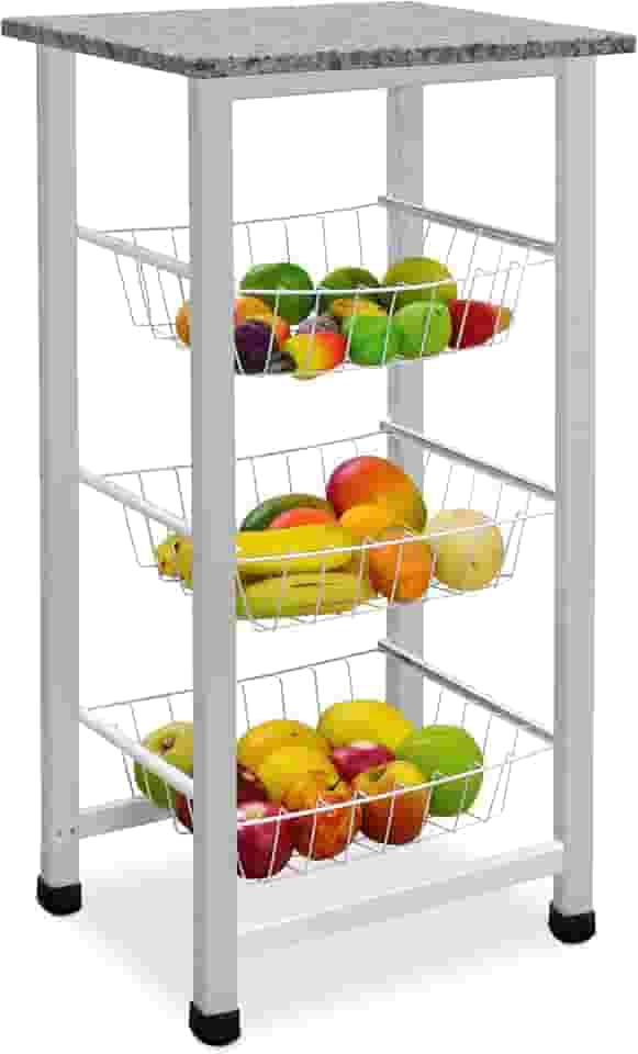 Fruteira Max Forte Tampo de Granito 3 Cestos Removíveis Branca