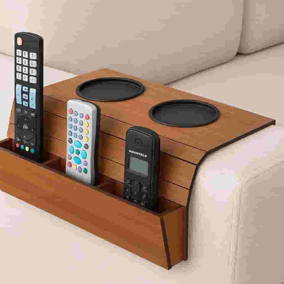 Esteira Porta Copo Apoio de Braço para Sofá Com Porta Controle Remotos Para Organização da Sala (Caramelo)