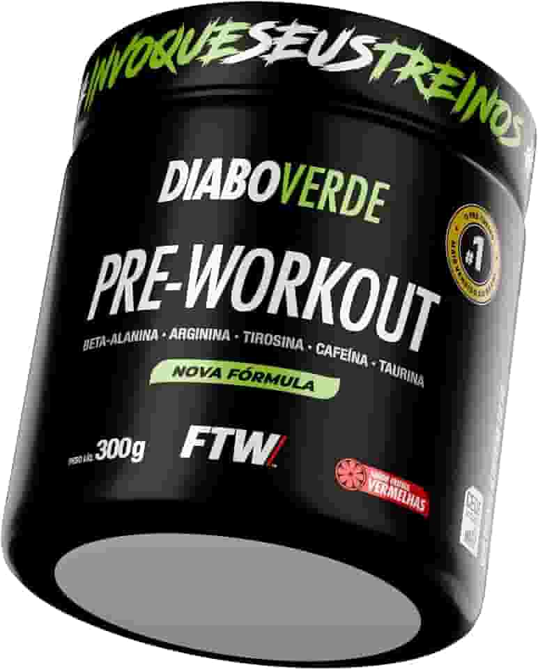 FTW Pré-Treino Diabo Verde em Pó com Cafeína, Aminoácidos Beta‑Alanina e Arginina para Treinos e Atividades Físicas - Pote 300 g (Frutas Vermelhas)