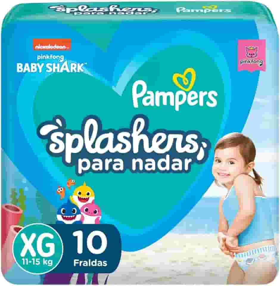 Fralda Pampers Splashers Para Nadar Baby Shark Tamanho XG 10 Unidades
