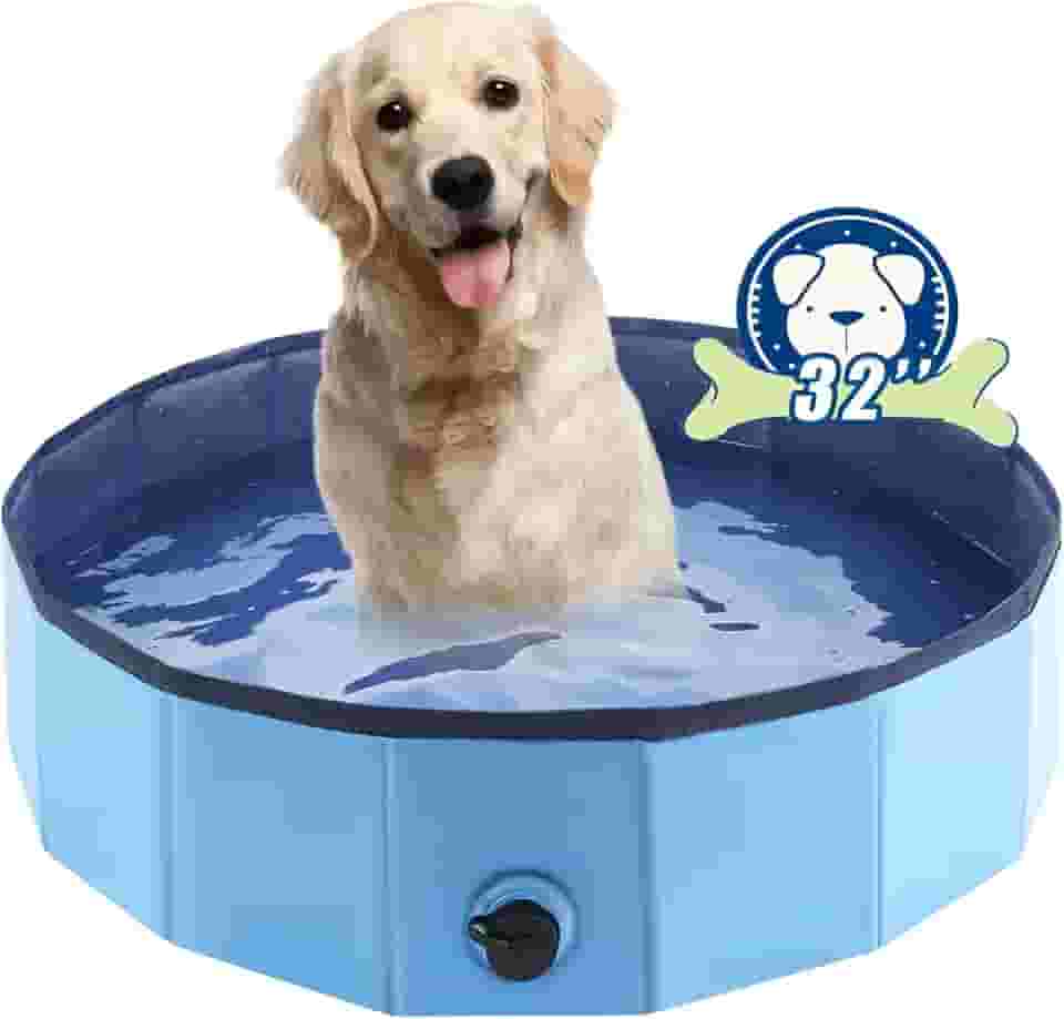 Piscina dobrável para cães, banheira portátil para animais de estimação e piscina infantil, banheira dobrável para filhotes, cães pequenos, médios e grandes, gatos e crianças, 81 x 20 cm, azul