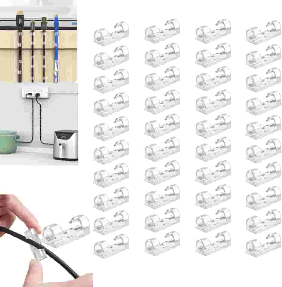 40 Organizador De Fios e Cabos Clipes Organizadores Para Cabos de Mesa e Parede - Autoadesivo Braçadeira de Cabos Clips Adesivos Para Fios e Cabos Autocolante - ECOMLAR®