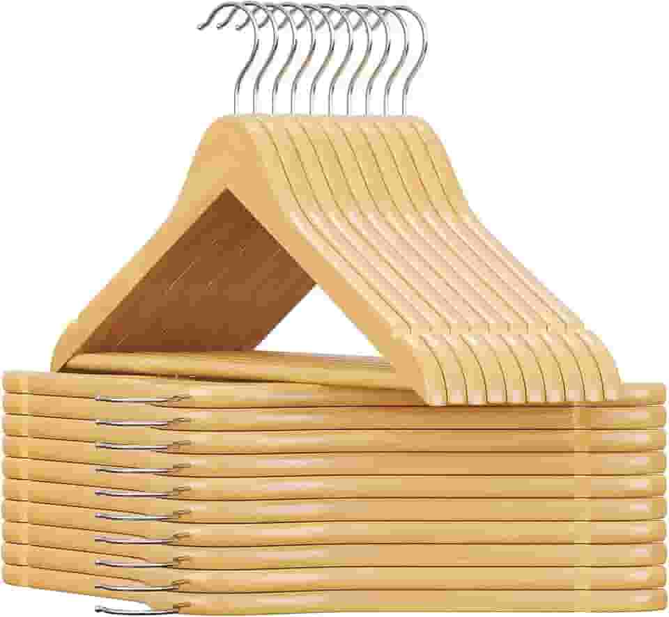 Kit 10 Cabides de Madeira Adulto 360° Para Roupas Calças Cor Marfim Envernizado Terno Calça Jeans Reforçado Premium GAXMARK