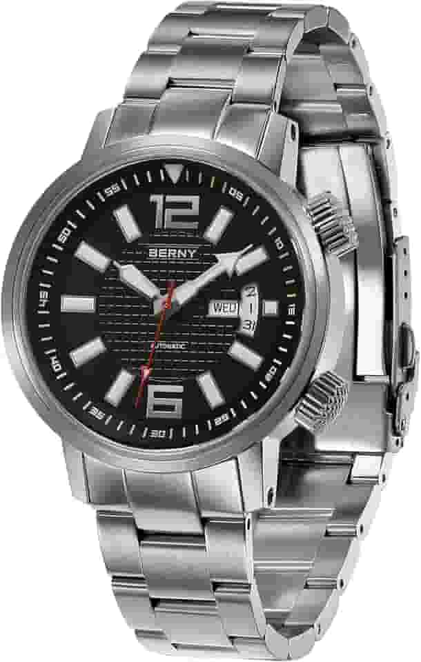 Relógio de mergulho mecânico automático masculino com corda automática, pulseira de aço inoxidável, impermeável, 20 ATM, vidro de safira, resistente a arranhões, superluminoso - sem necessidade