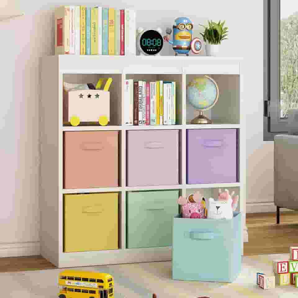 Organizador de Cubos Tecido de 6 Peças, Organizador de Cubos Dobrável, Cesta de Prateleira com Alças, Colorido