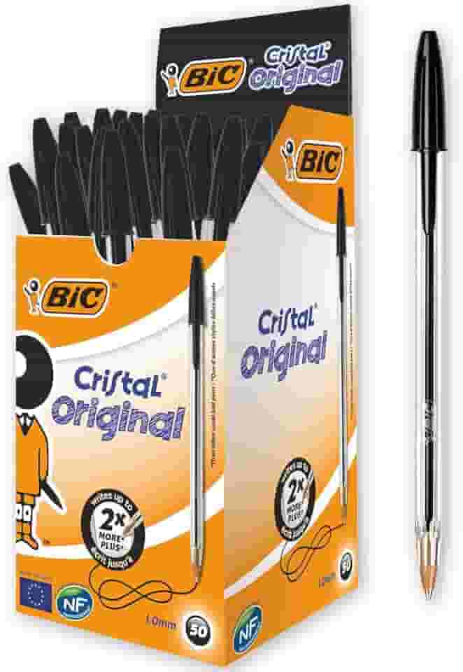 Caneta Preta Bic Cristal Dura Mais – Ponta Esferográfica Média de 1.0mm. Escrita Macia e Cor Intensa