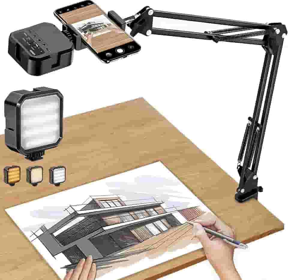 Suporte para telemóvel, braço articulado com luz LED, suporte flexível para telemóvel para transmissão ao vivo, gravação de vídeo, desenho, cozinha