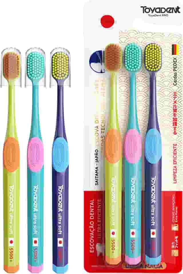 TOYADENT PRO Escova de Dente Macia Premium Alemãs da Pedex, Adulto, Cerdas Extra, 5500 Cerdas, 3 Unidades Multicolorida