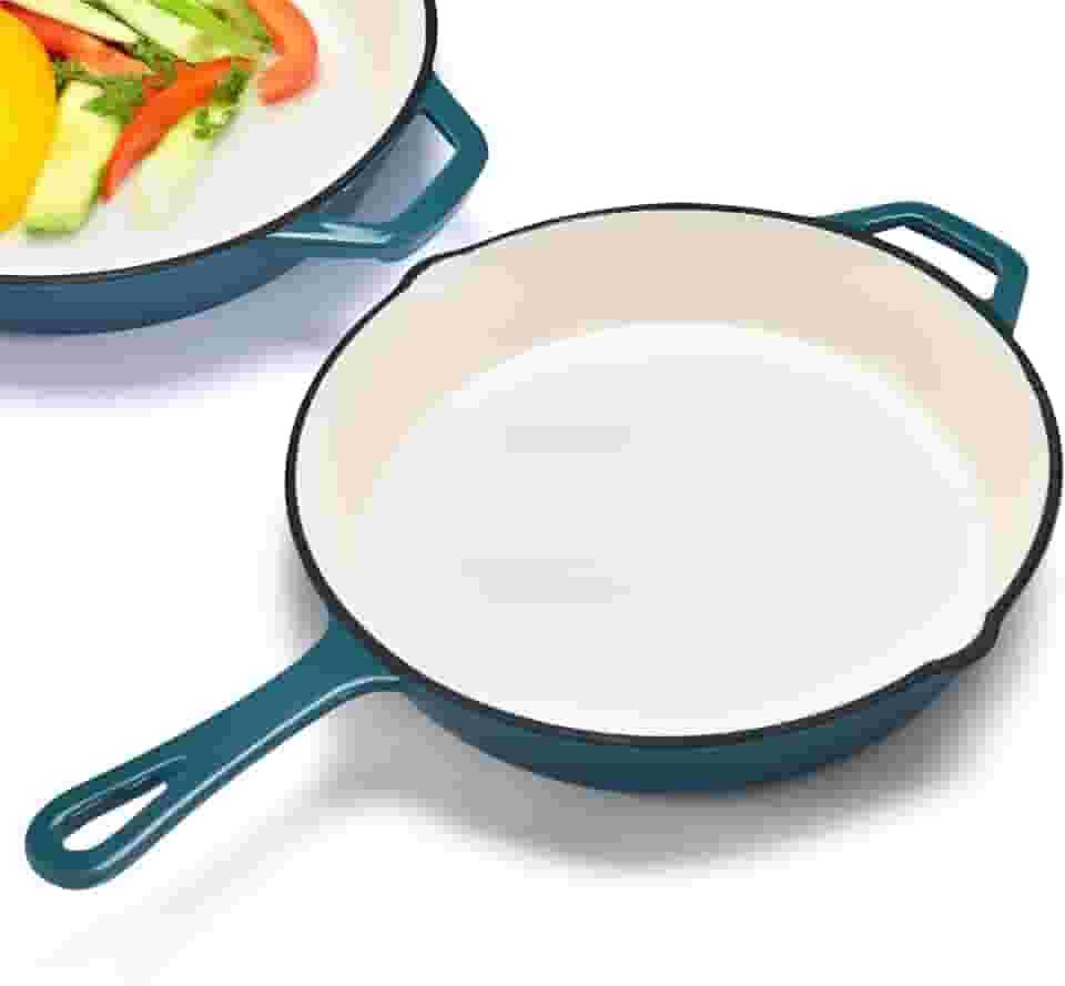 Bruntmor Frigideira de ferro fundido - Frigideira redonda de 25 x 40 cm com bico de despejar - Frigideira compatível com fogões, fornos e churrasqueiras - Ferramenta de cozinha antiaderente