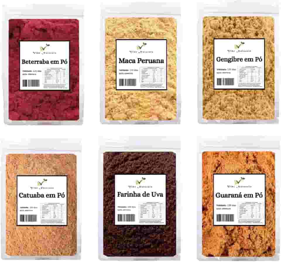 Super Energético Natural - Farinha de Beterraba, Farinha de Uva, Guaraná, Gengibre, Maca Peruana, Catuaba