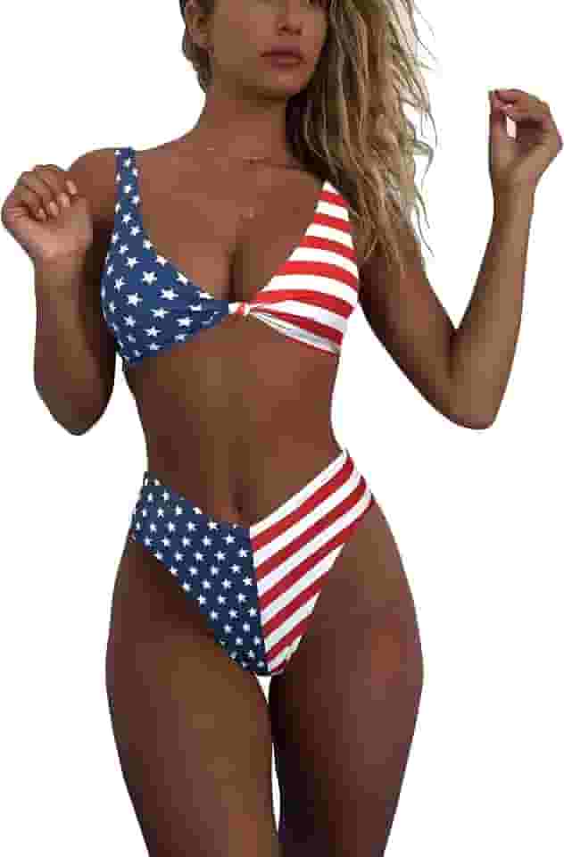 Conjunto de biquíni feminino sólido gola V nó frontal push-up perna alta tanga roupa de banho duas peças