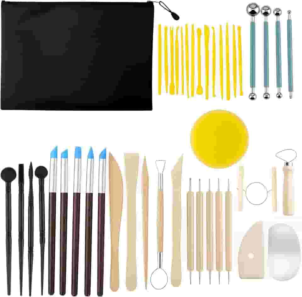 Kit Profissional Cerâmica Fria 42 Peças - Ferramentas de Esculpir Dupla Face para Argila, Biscuit e Massa Modelar - Estecas Premium para Artistas e Artesanato - Presente Criativo Completo