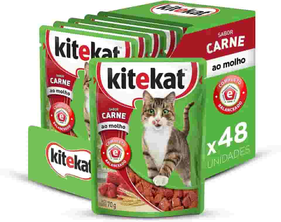 Pack Ração Úmida Kitekat Sachê Carne ao Molho para Gatos Adultos 70 g - 48 unidades