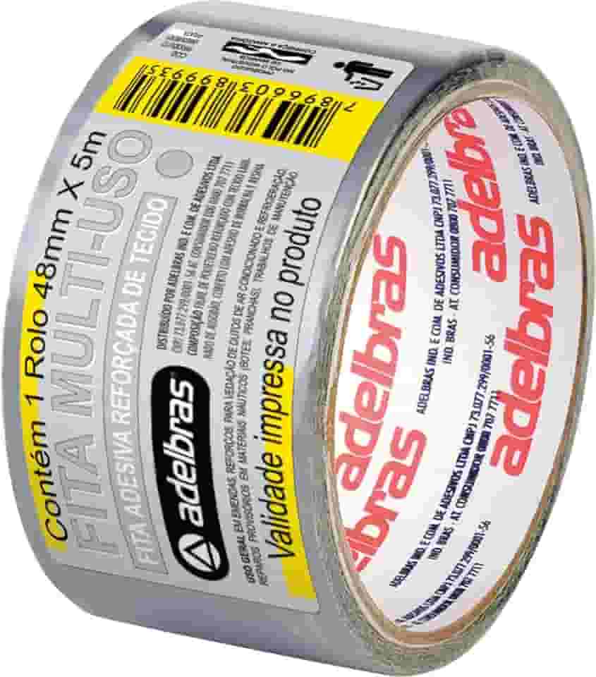Adelbras Silver Tape Fita Adesiva Reforçada Multiuso de Tecido, Cinza, 48 mm x 5 m