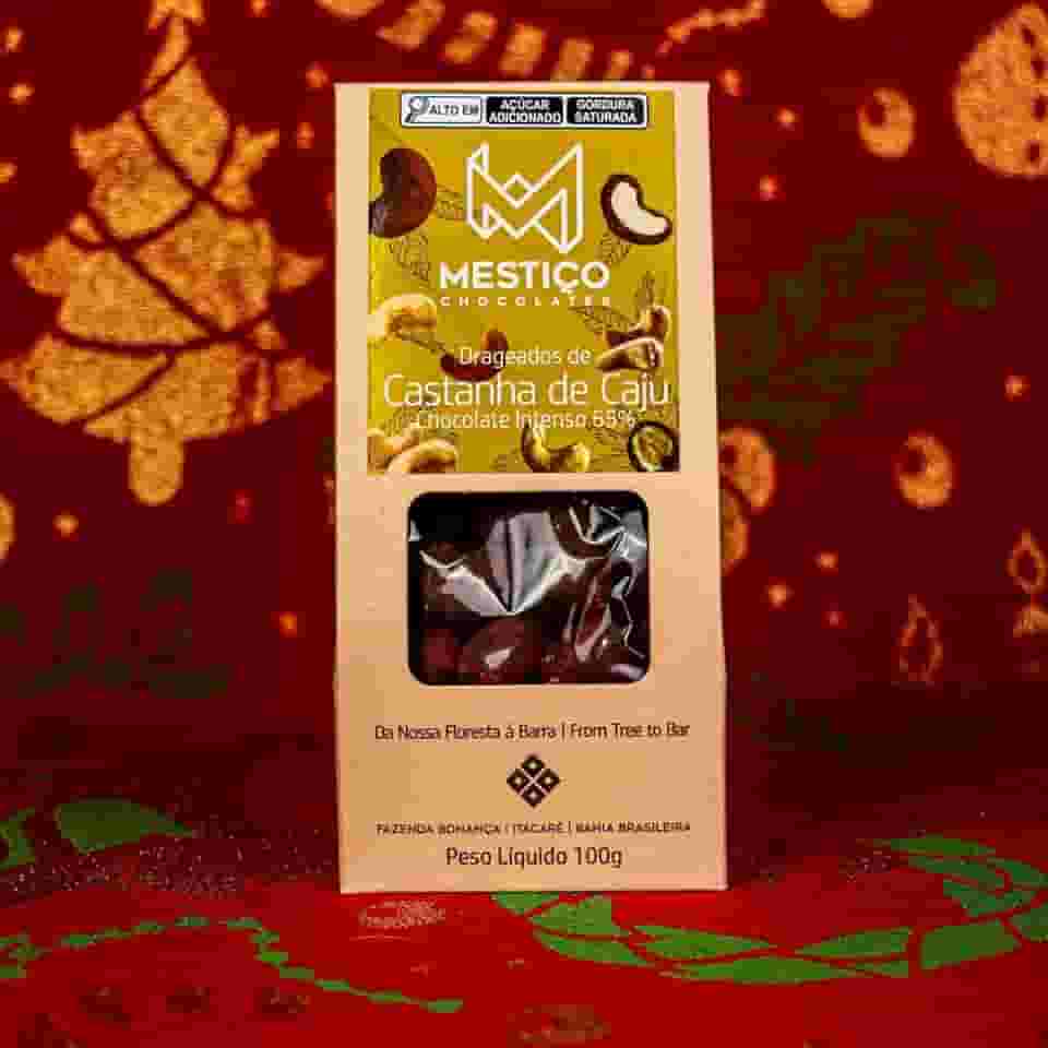 Mestiço Chocolates, Drageados de Castanha de Caju com Chocolate 65% Cacau, 100g, Feito no Brasil
