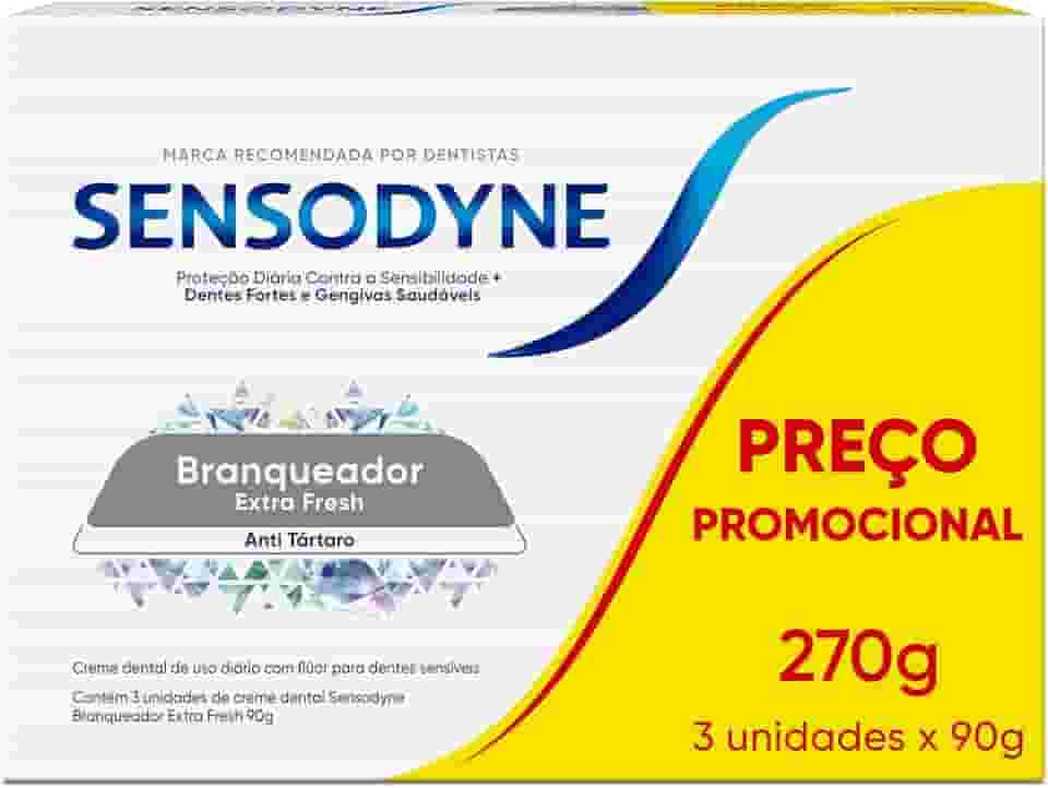 Sensodyne Creme Dental Branqueador Extra Fresh com Flúor, Leve 3 e Pague 2, Anti Tártaro, Contra Sensibilidade, 90g cada