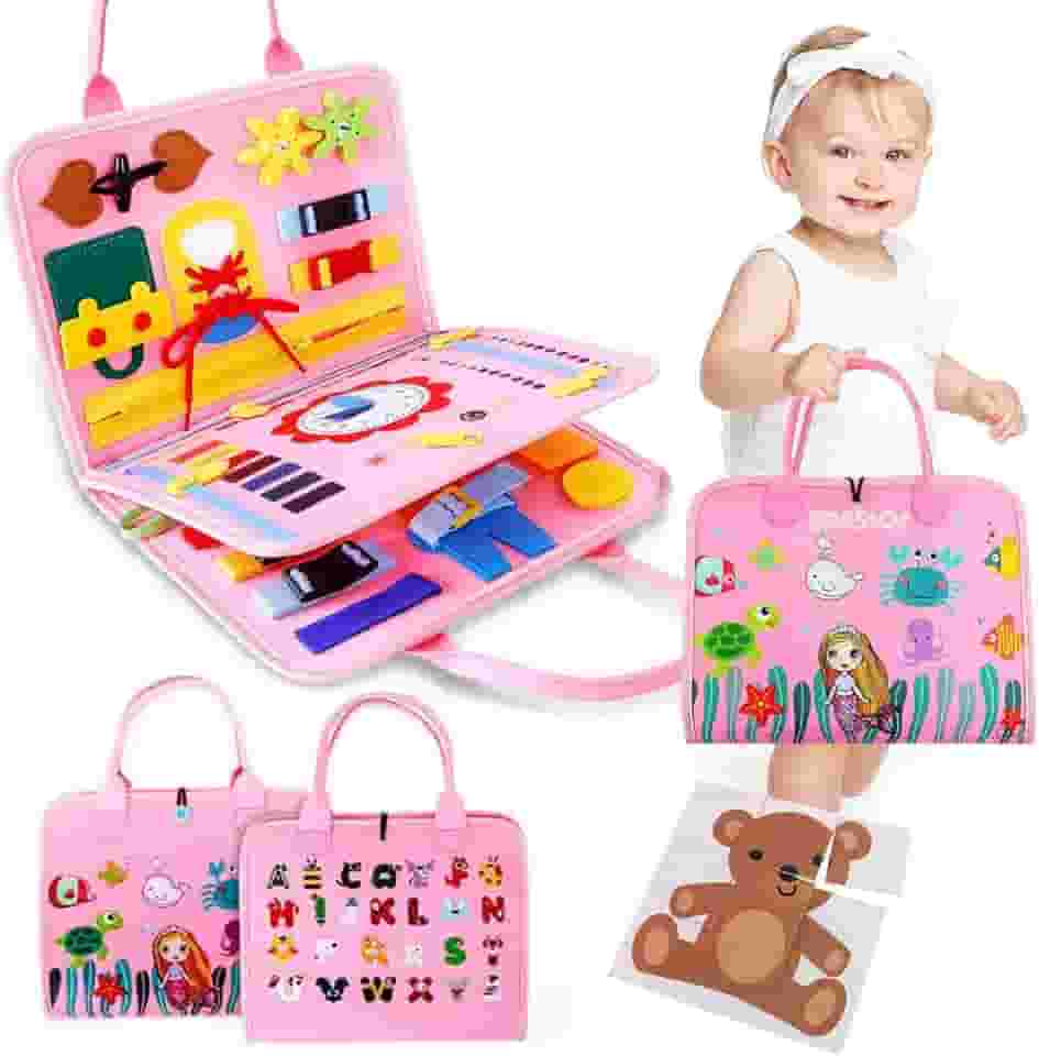 Placa de Montessori Sensorial para Crianças Maleta Educativa Brinquedo (Rosa)