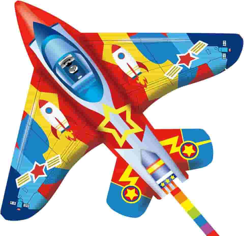 SNJOYFUL Pipas De Avião Para Crianças E Adultos, Pipa Enorme Fácil Pilotar, Caça 59", Iniciantes Em Viagens Na Praia 4 A 8 Anos, Vem Com Cauda Colorida 118"