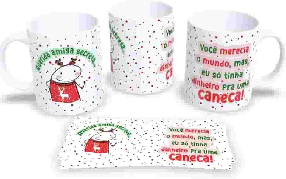 Caneca de Porcelana com Tema de Natal – Para Café, Chá e Chocolatinho Quente (Querida amiga secreta)