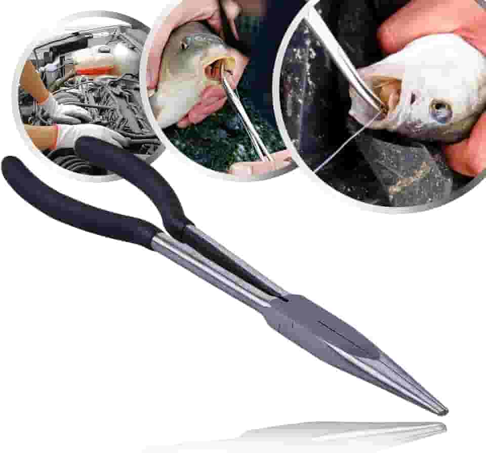 Alicate Extra Longo 11” Pesca Tirar Saca Anzol Garganta Peixe Bico Meia Cana Reto Oficina Mecânica Profissional