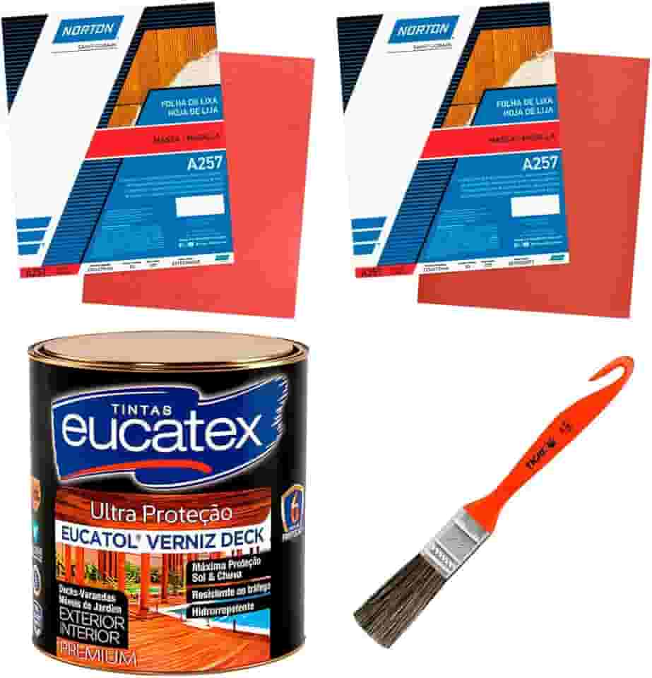 Kit Verniz Imbuia Lixas e Pincel Para Madeira Pintura