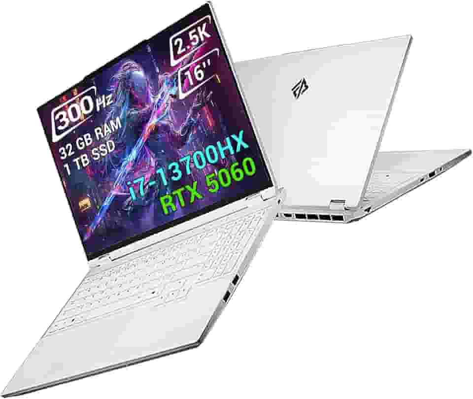 FIREBAT Laptop Gamer RTX 5060, Mais Leve, 300Hz 2560x1600 2.5K 16'' QHD, Core i7-13700HX【32GB (16x2) DDR5 + 1TB PCIe4.0 SSD】8GB GDDR7, 500nits 100% sRGB, WiFi6E, BT5.3, Metal Notebook PC Laptop Gamer