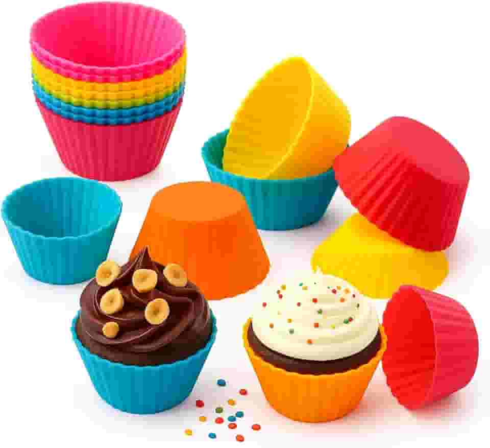 Formas de Silicone para Cupcake Multicor Sortidas Reutilizáveis Forno Air Fryer Conjunto com 12 Unidades ALENKO