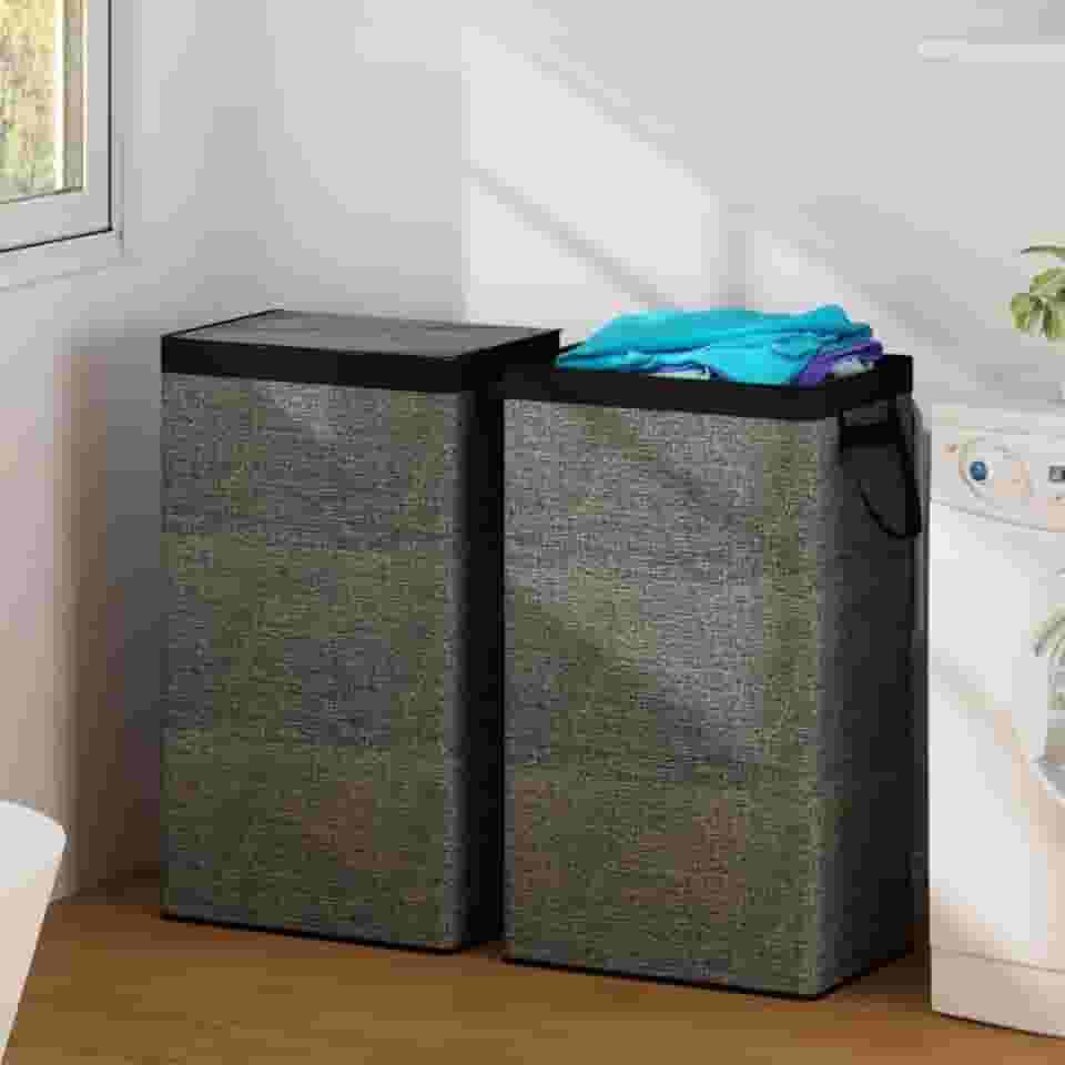 Cesto de Roupa Suja com Tampa, Cesto de Roupa Suja Grande com Saco Removível com Alça, Cesto Organizador Multiuso Dobrável em Tecido para Roupas, Brinquedos e Lavanderia, Cinza
