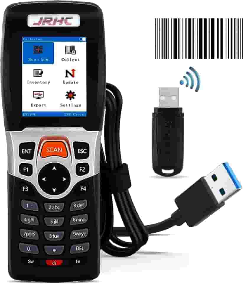 Scanner de código de barras sem fio, scanner de inventário JRHC 2,4G leitor de código de barras a laser portátil 1D para digitalização de coleção e inventário com tela LCD de 2,2 polegadas para biblioteca, supermercado, armazém, loja