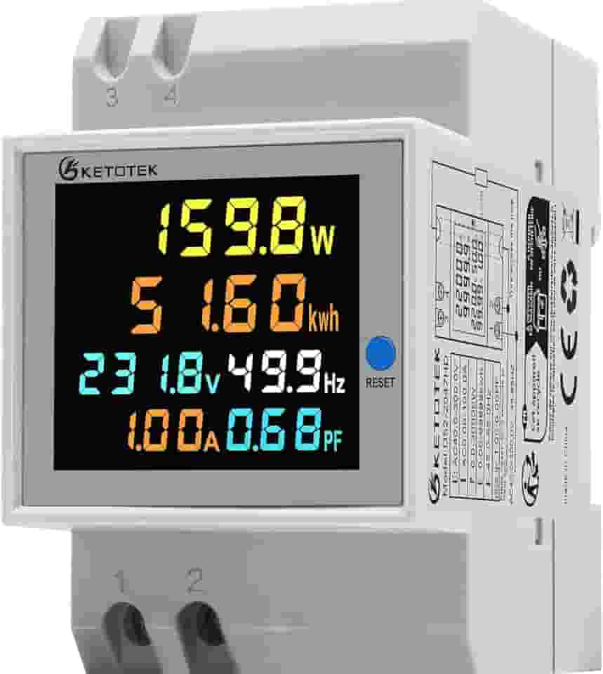 KETOTEK Medidor de energia digital 6 em 1 AC40 ~ 300 V 100 A voltímetro amperímetro trilho din, contador elétrico monofásico medição do consumo de tensão corrente fator de potência frequência